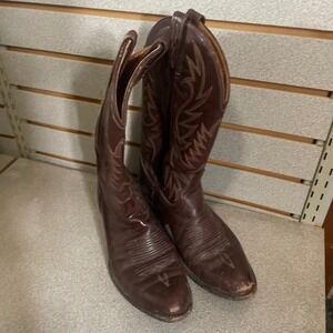 Vintage Dan Post Cowboy Boots Mens Brown Leather Western‎ Roper Pull On